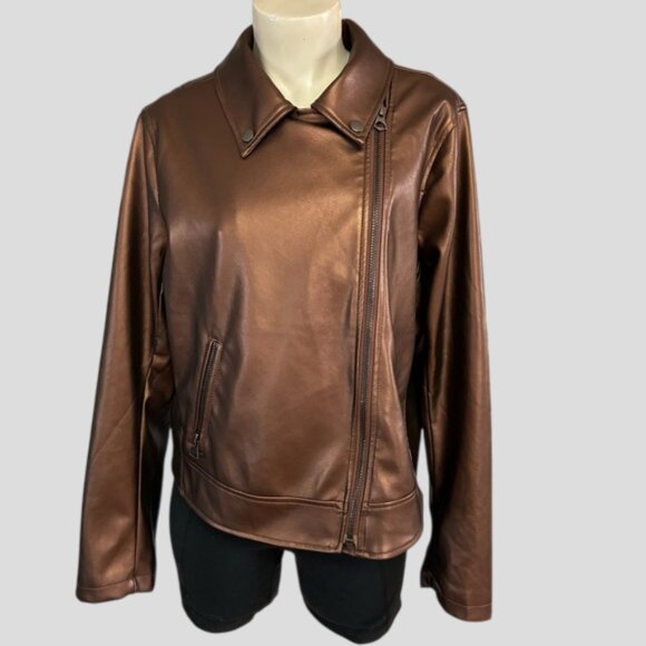 NWT Torrid Copper Faux Leather Asymmetrical Moto Jacket - Picture 2 of 16